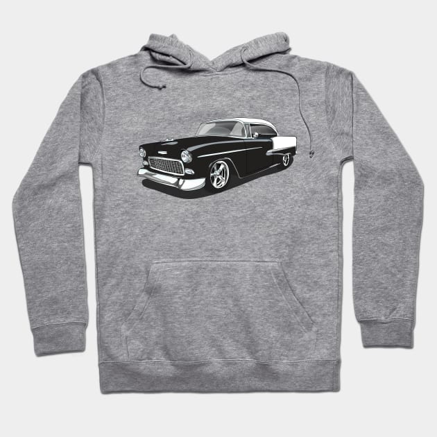 1955 Black Chevy Bel Air Print Hoodie by RPM-ART